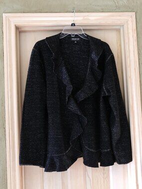 EUC Jones New York Wool Ruffled BLAZER / JACKET Black with Sparkle! Size 3X